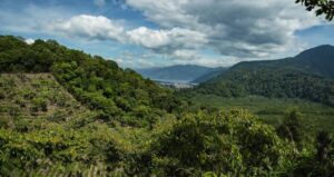 La belle région au sud du lac Atitlán, Guatemala, où se trouve la Finca Pampojila